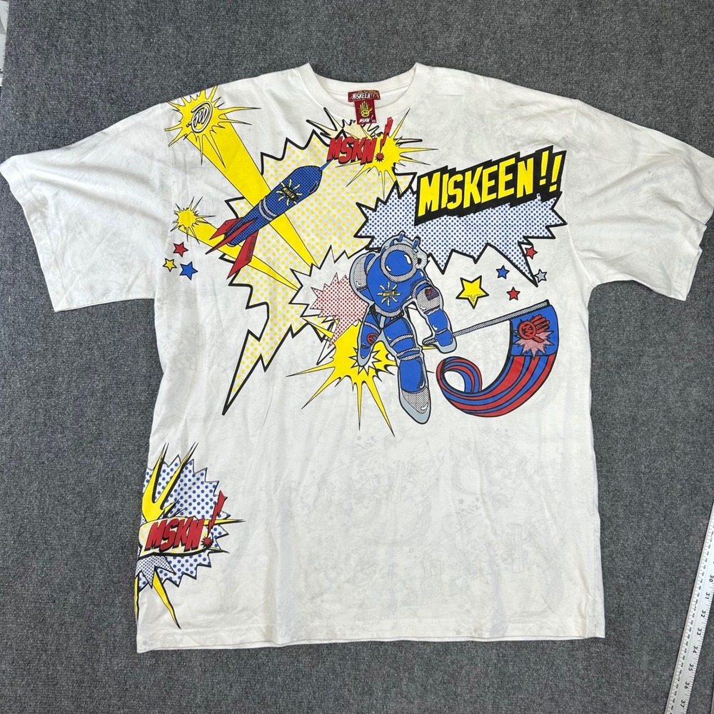 Miskeen MSKN 2XL White Graphic T-Shirt Comic Book Astronaut Rocket Streetwear